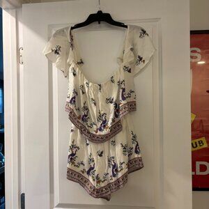 Forever 21 Off The Shoulder White Boho Romper